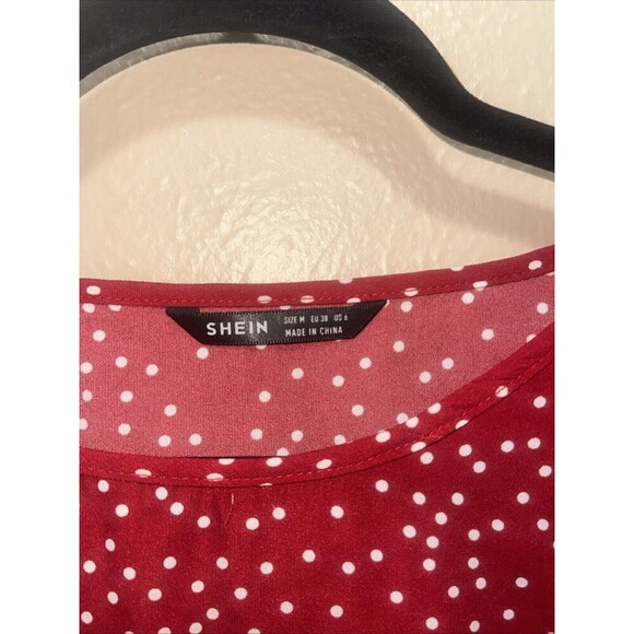 Shein Red Polka Dot Blouse Top Lightweight Casual Cute size small - Picture 2 of 7
